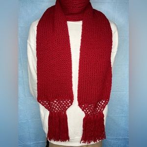 UNISEX Handmade Burgundy Crochet Knitted Scarf with Fringe; Multiple Sizes